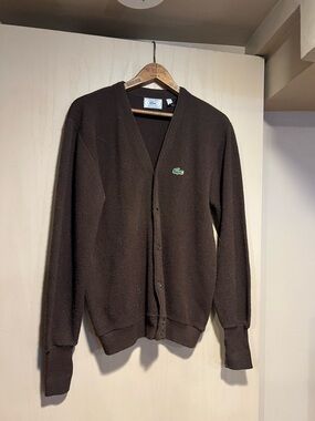 Vintage Lacoste Brown V-Neck Button Cardigan Sweater